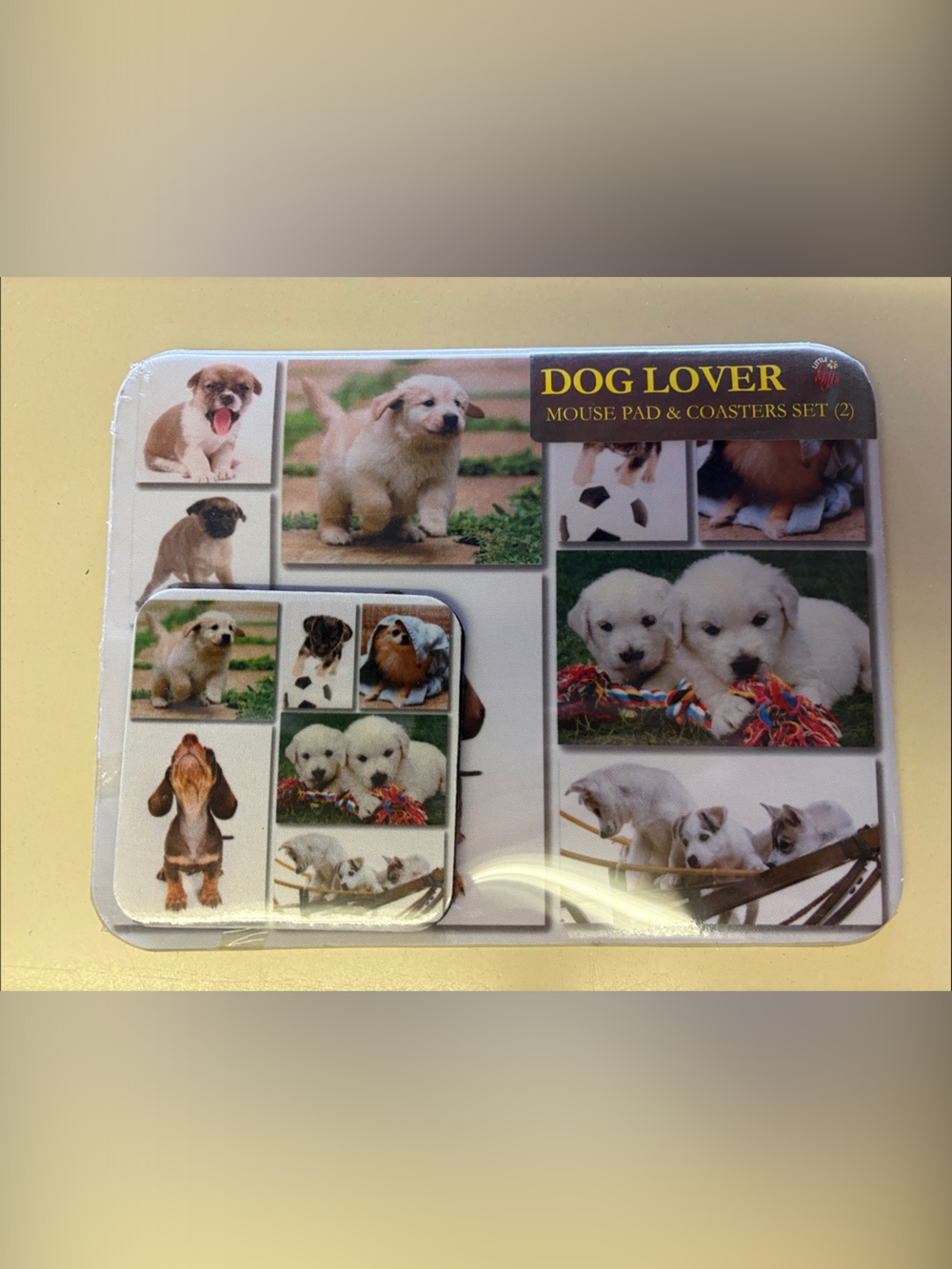 Dog Lover Mouse Pad & Coasters Set — Puppy Collage